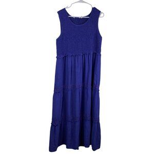 Soft Surroundings Dress Women's Sleeveless Tiered Smocked Purple Sz M Boho
